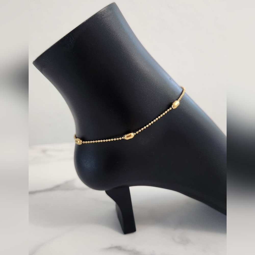 Stainless Steel Gold Plated Oval Beaded Anklet - Picture 5 of 13